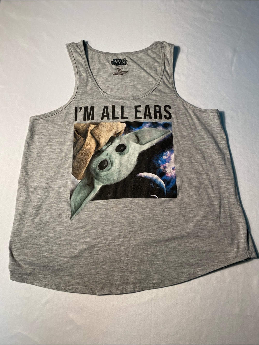 Star Wars Gray Tank Top with The Child "I'm All Ears" Graphic